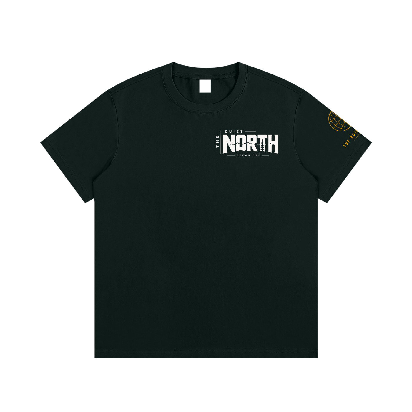 Dark green graphic cotton t-shirt with small chest logo and crew neck