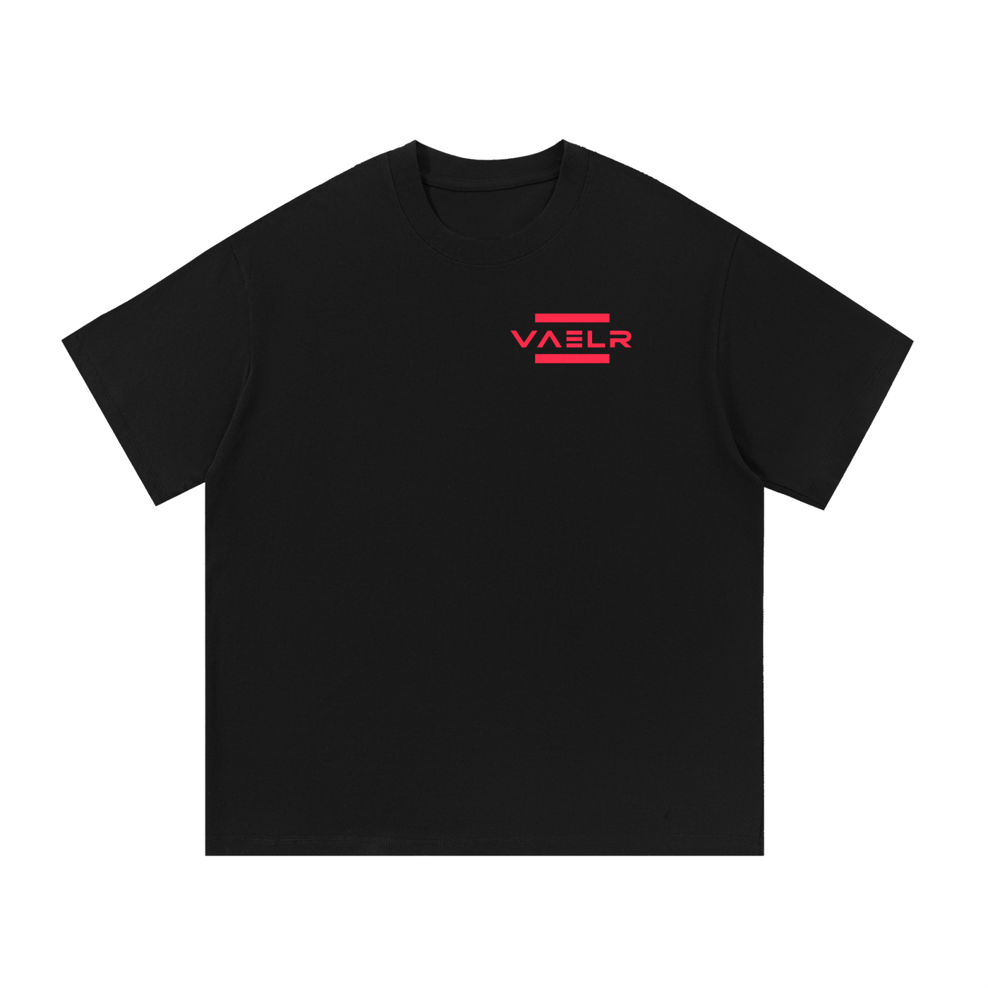 Black cotton T-shirt with VAELR red chest logo