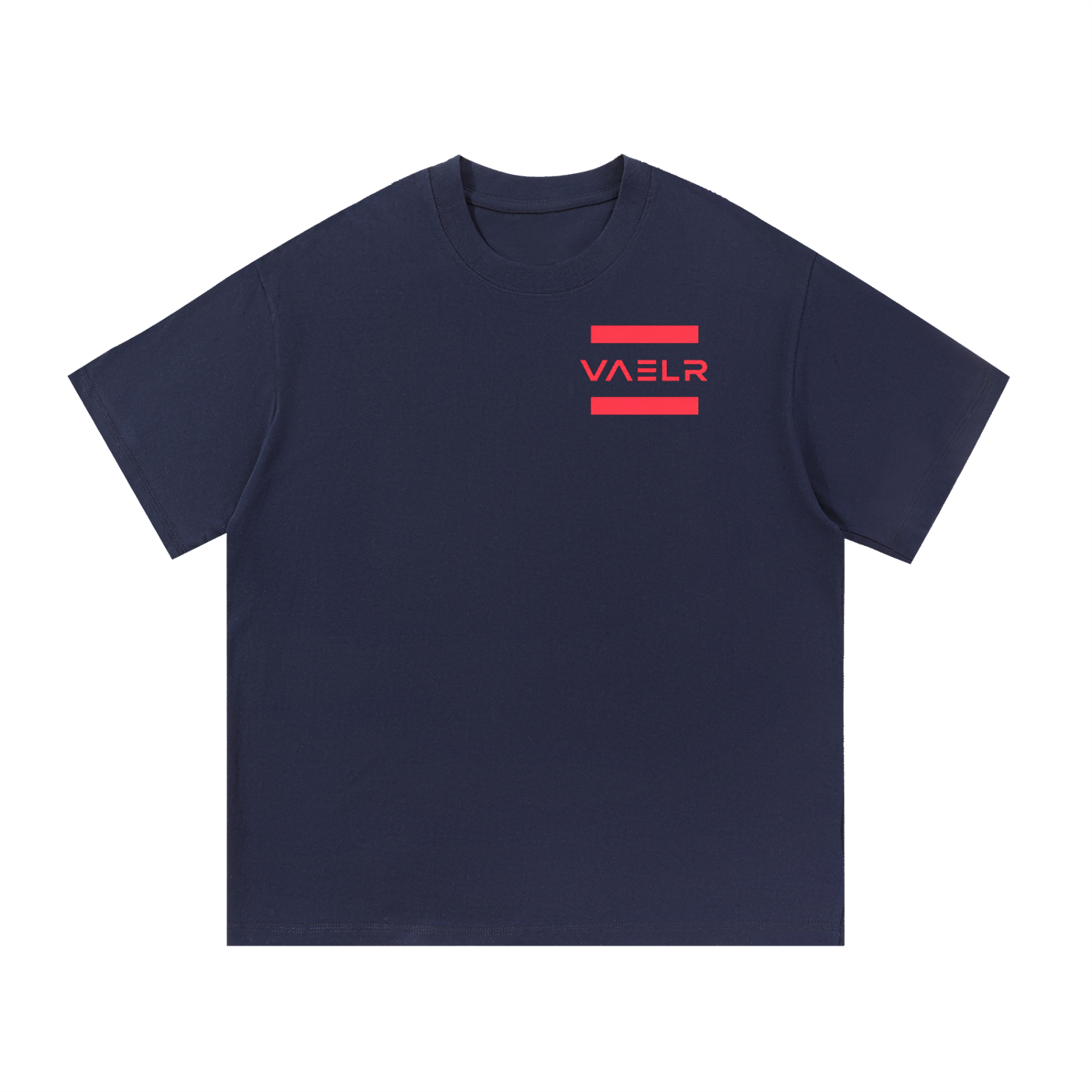 Cotton T-shirt, navy blue, crew neck, short sleeves, VAELR logo on front chest.