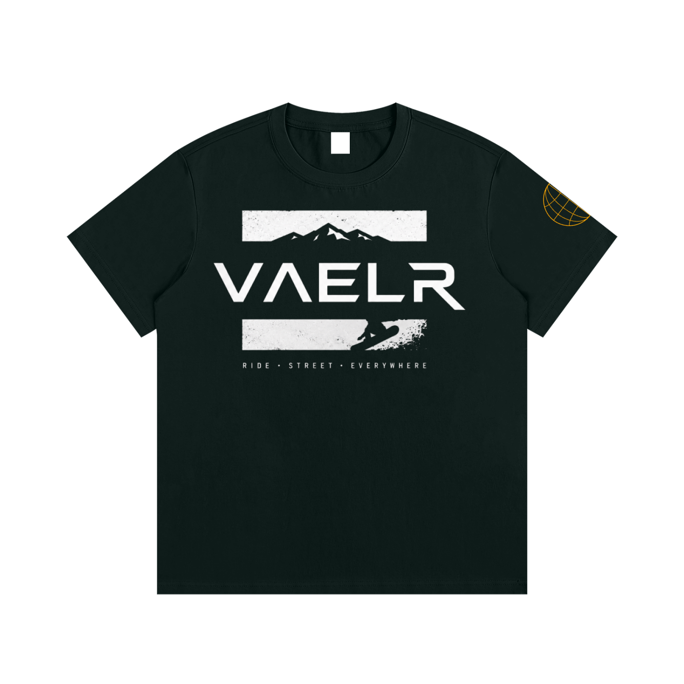 Dark green cotton crew-neck tee with front VAELR graphic print