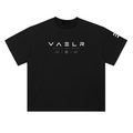 Heavyweight cotton t-shirt in classic black, front VAELR logo and graphic