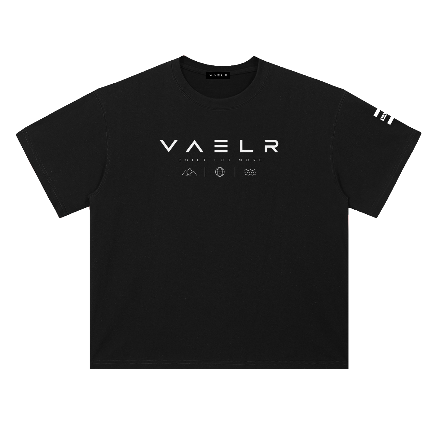 Heavyweight cotton t-shirt in classic black, front VAELR logo and graphic