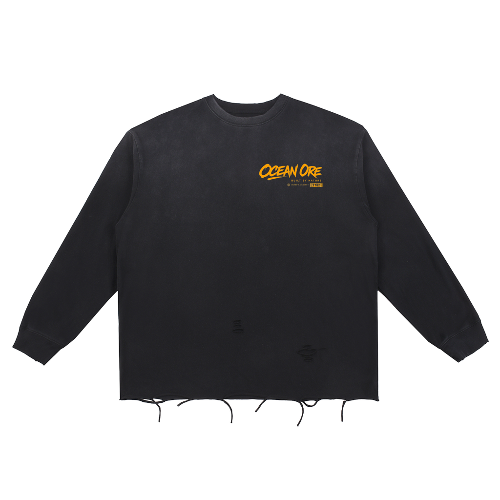 Snow Wash Raw Edge Cotton T-Shirt