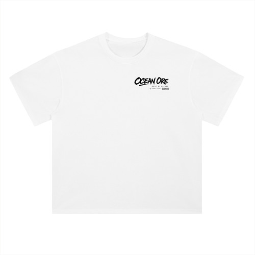 Heavyweight drop-shoulder cotton T-shirt, lucent white, front chest logo graphic