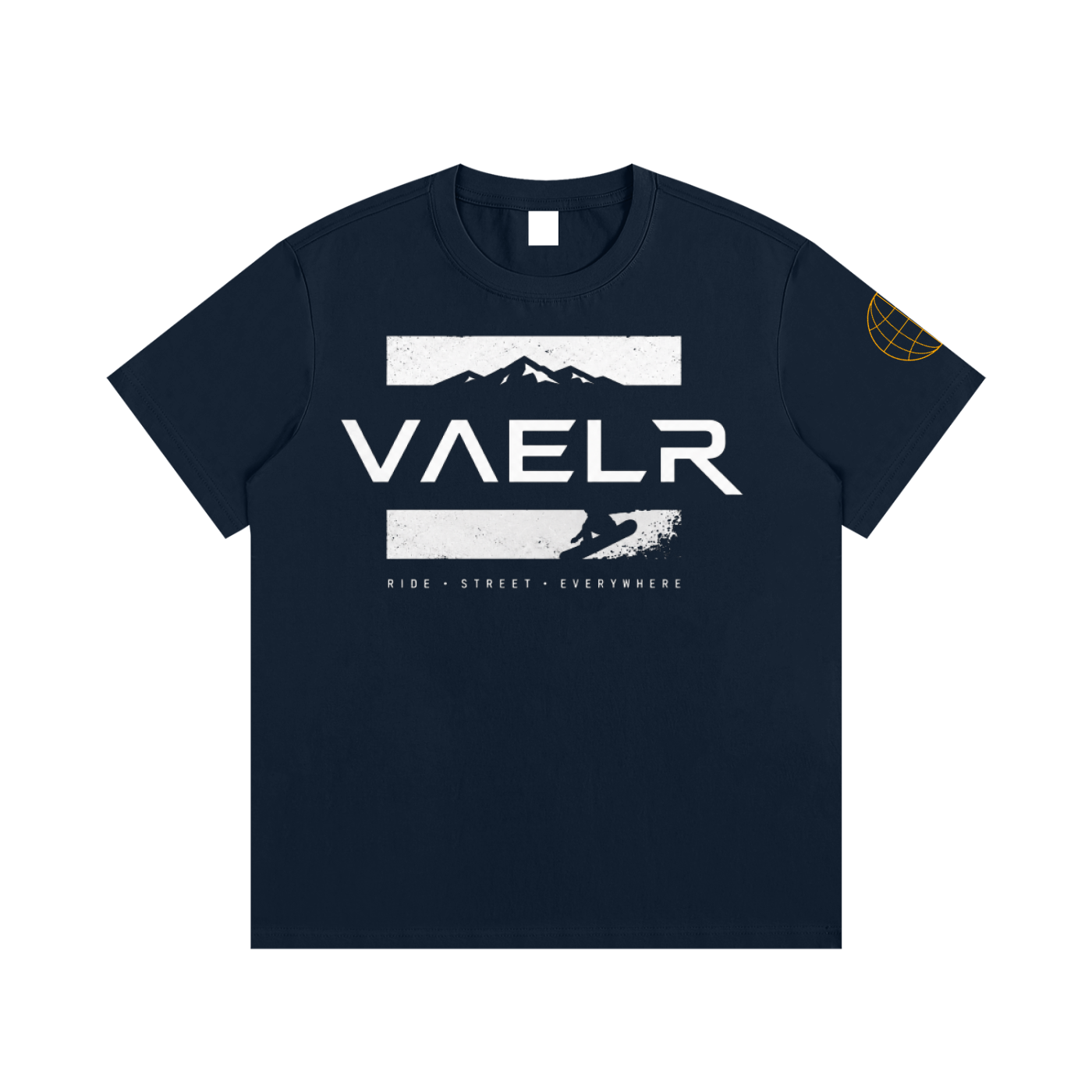Royal blue cotton crew-neck tee with front VAELR graphic print