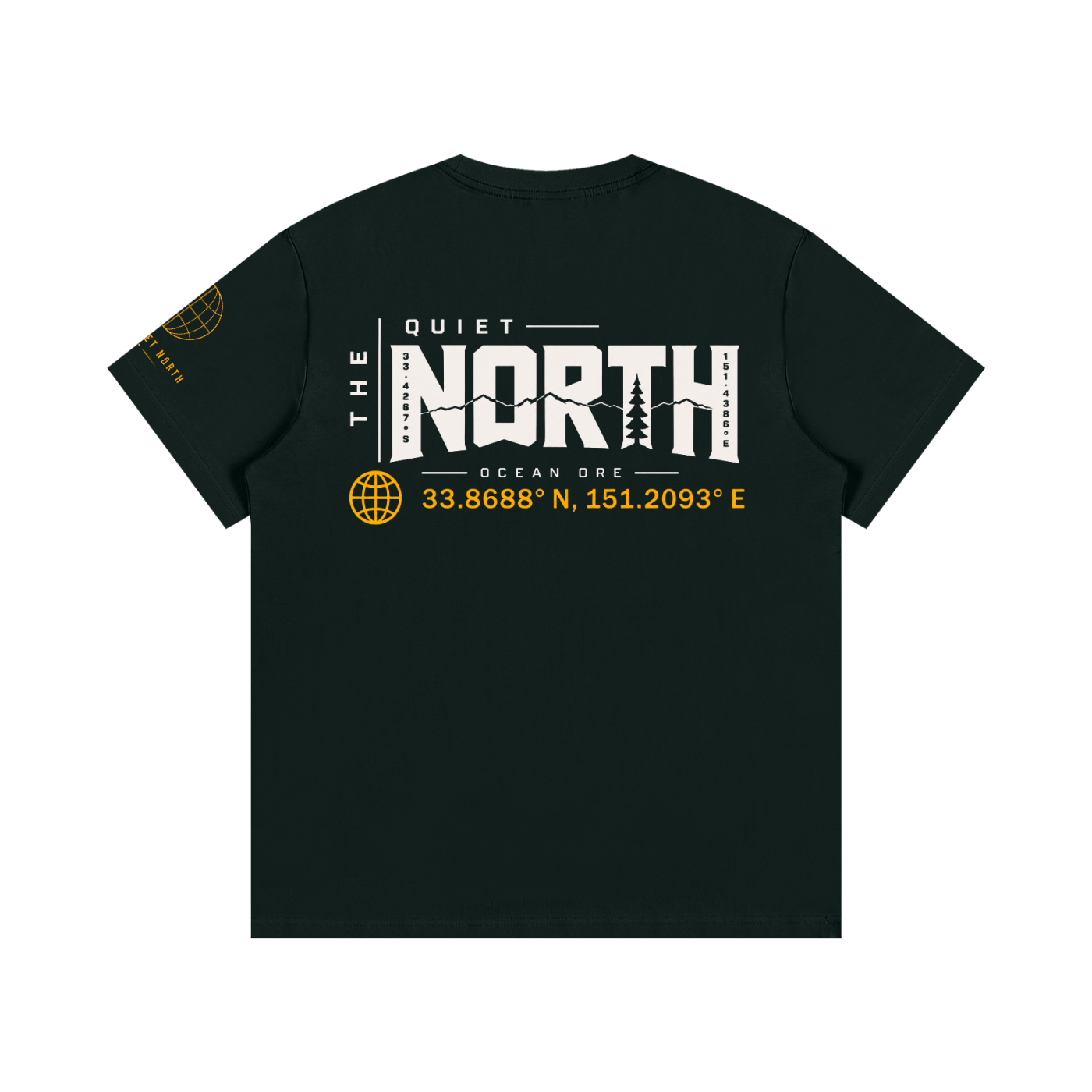Vintage green cotton graphic T-shirt, back print with 'NORTH' and coordinates
