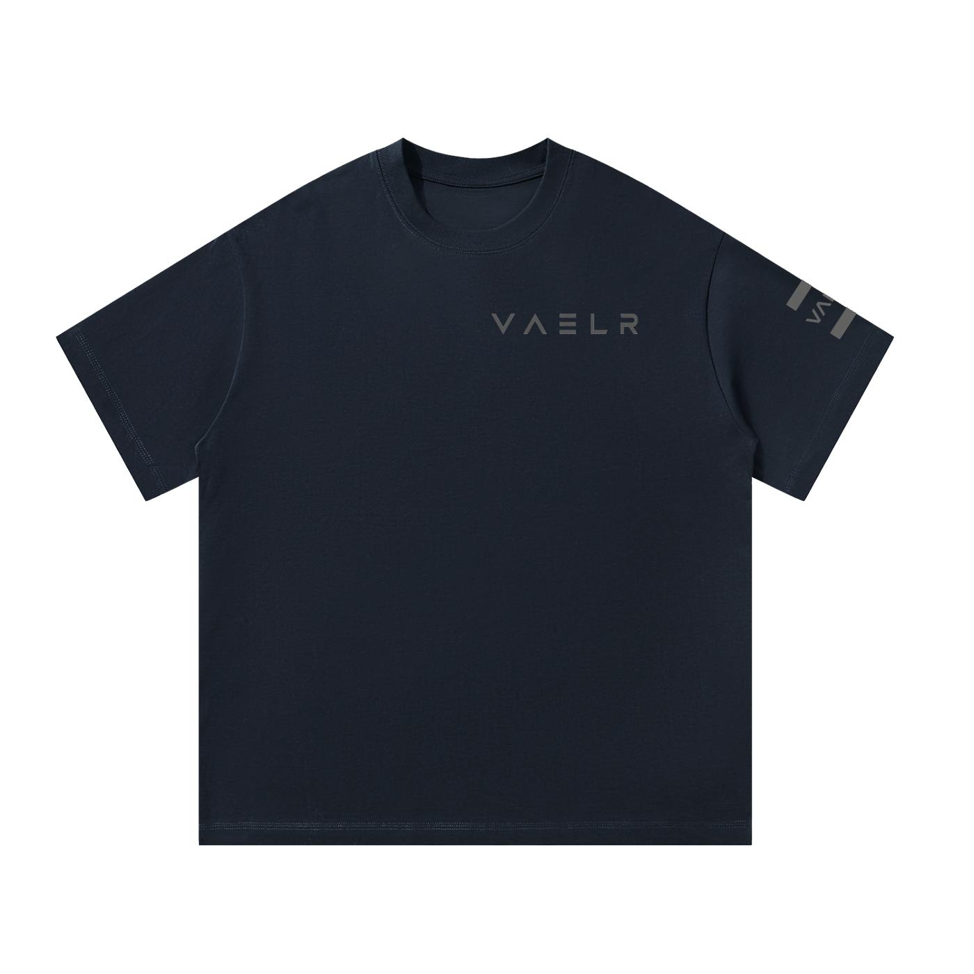 Navy blue oversized T-shirt with VAELR logo on chest