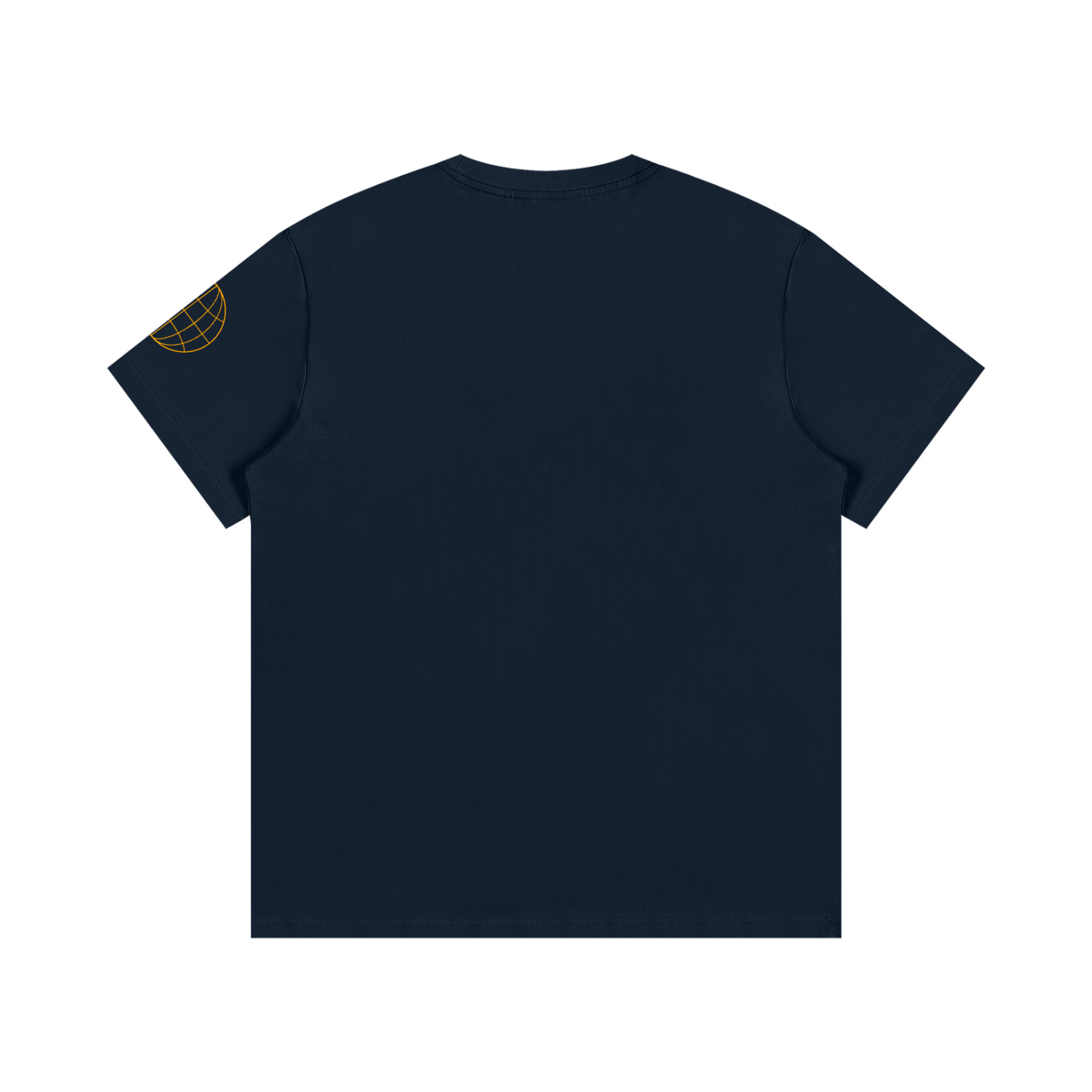Royal blue cotton crew-neck tee, plain back view with small sleeve graphic