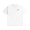 White seamless cotton T-shirt, crew neck, small chest globe graphic
