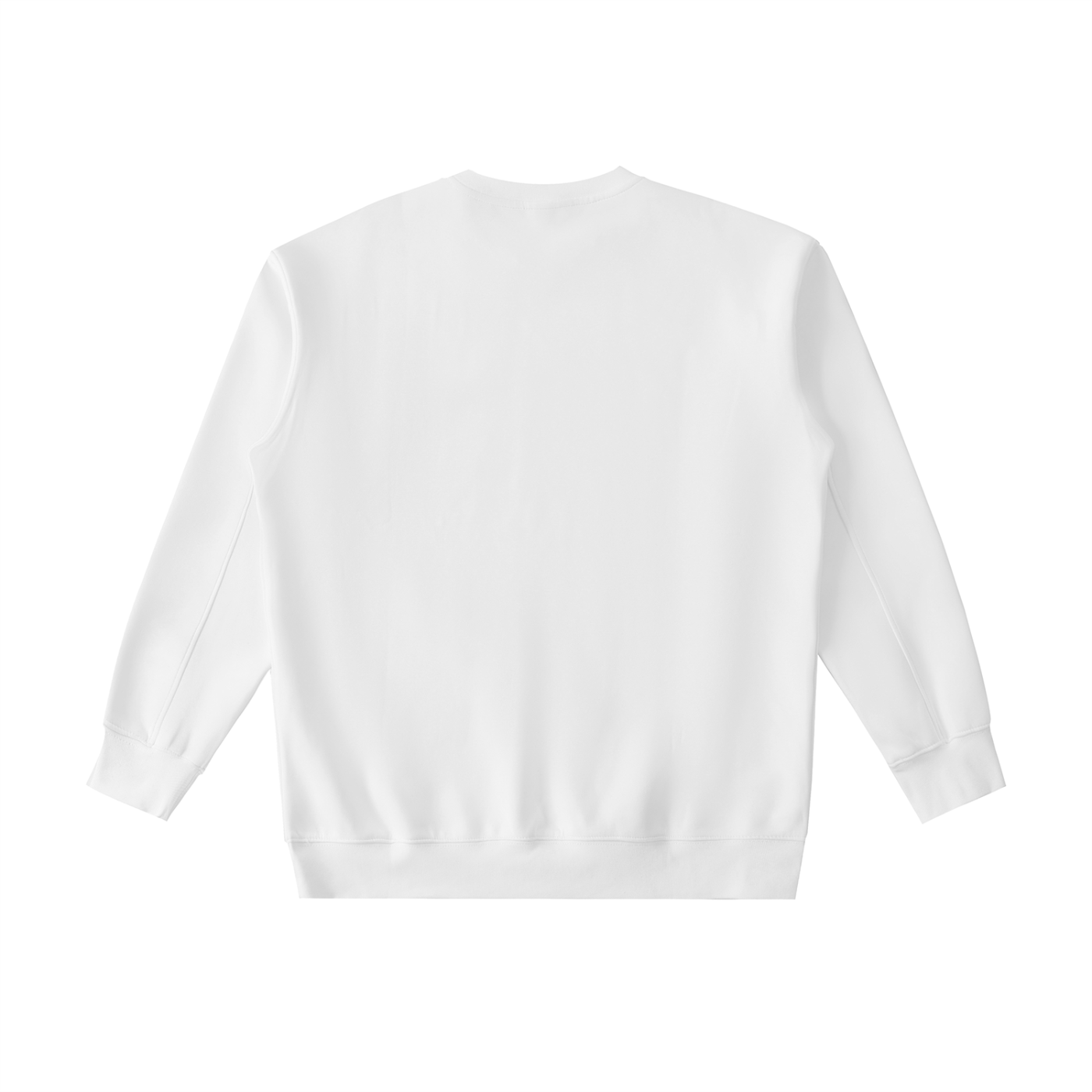 White heavyweight crewneck sweatshirt back view, no front logo