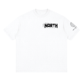 Lucent white loose drop-shoulder T-shirt with front NORTH graphic