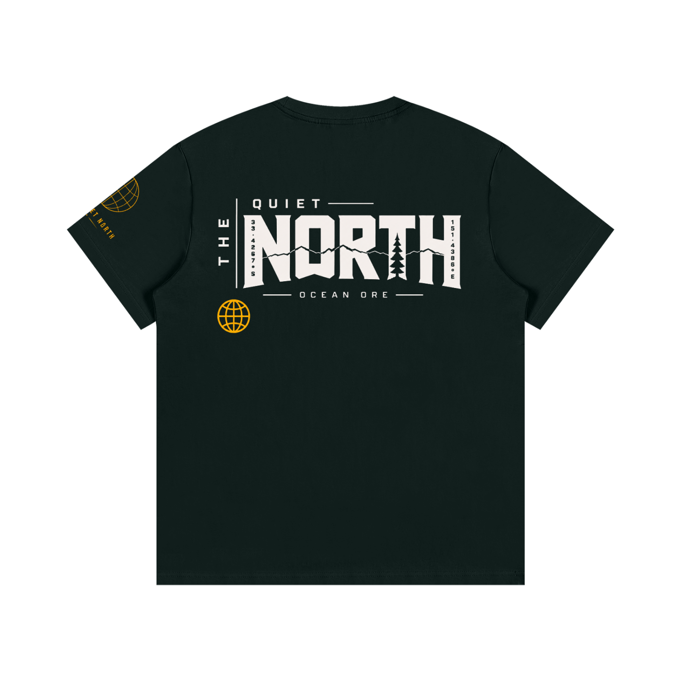 Dark green graphic cotton t-shirt, back print with “THE NORTH” logo and crew neck