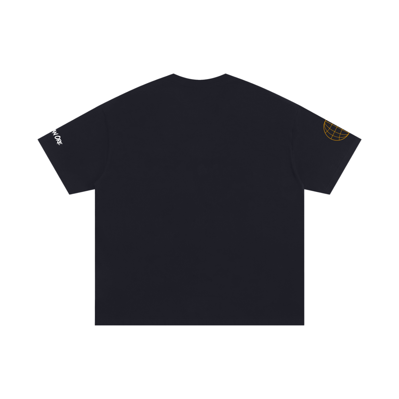 Black oversized cotton T-shirt with back graphic and small sleeve globe patches