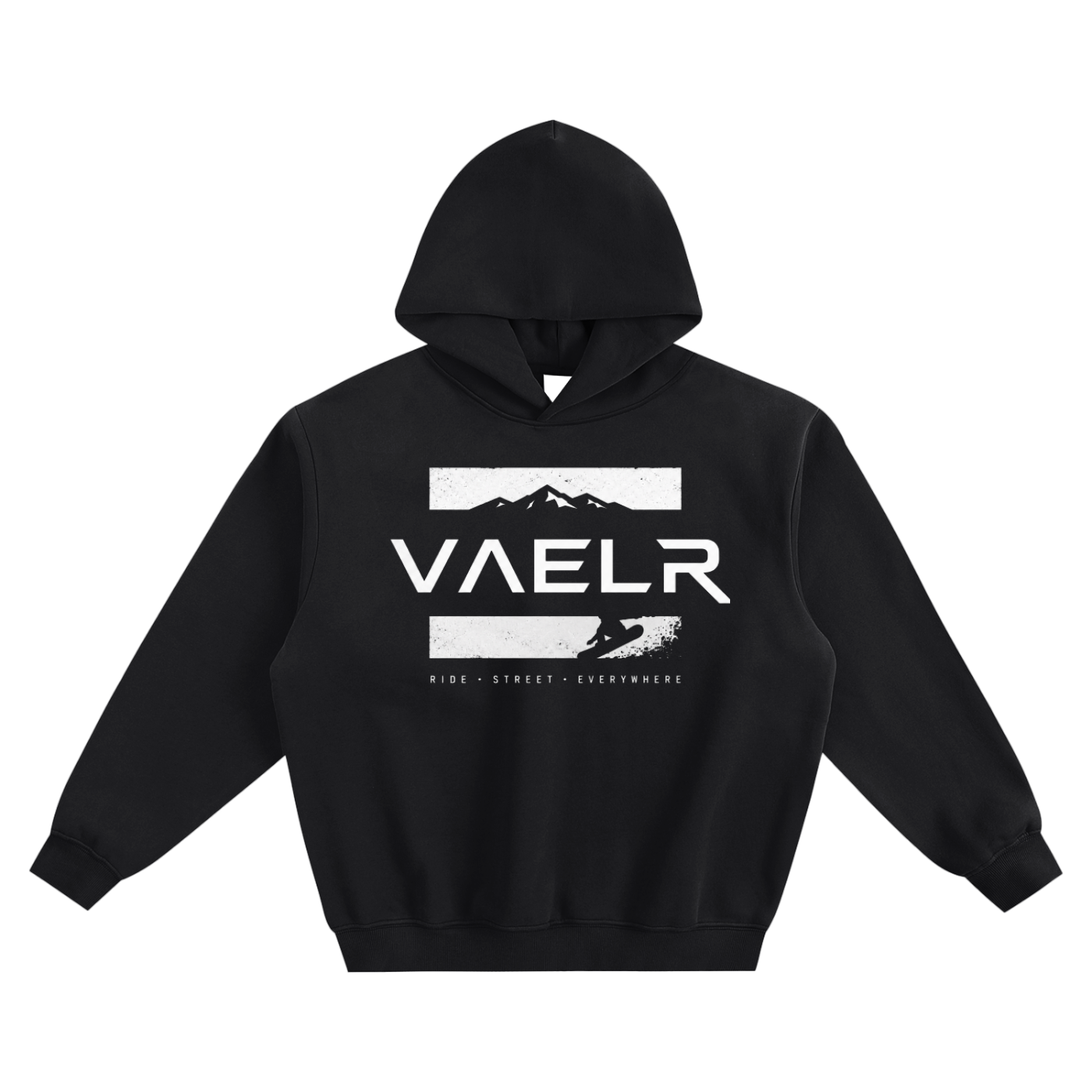 Black boxy hoodie with hood and front graphic logo print