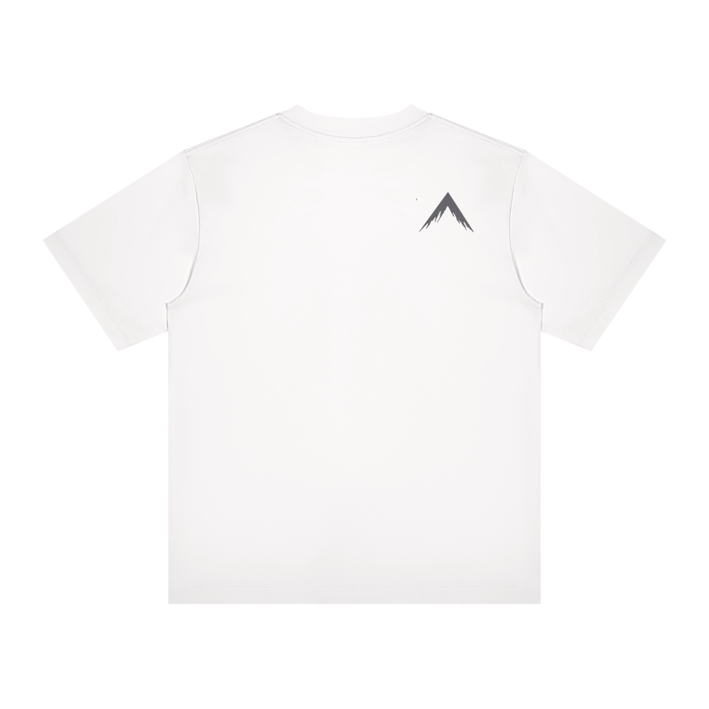 White crewneck T-shirt with small back graphic emblem