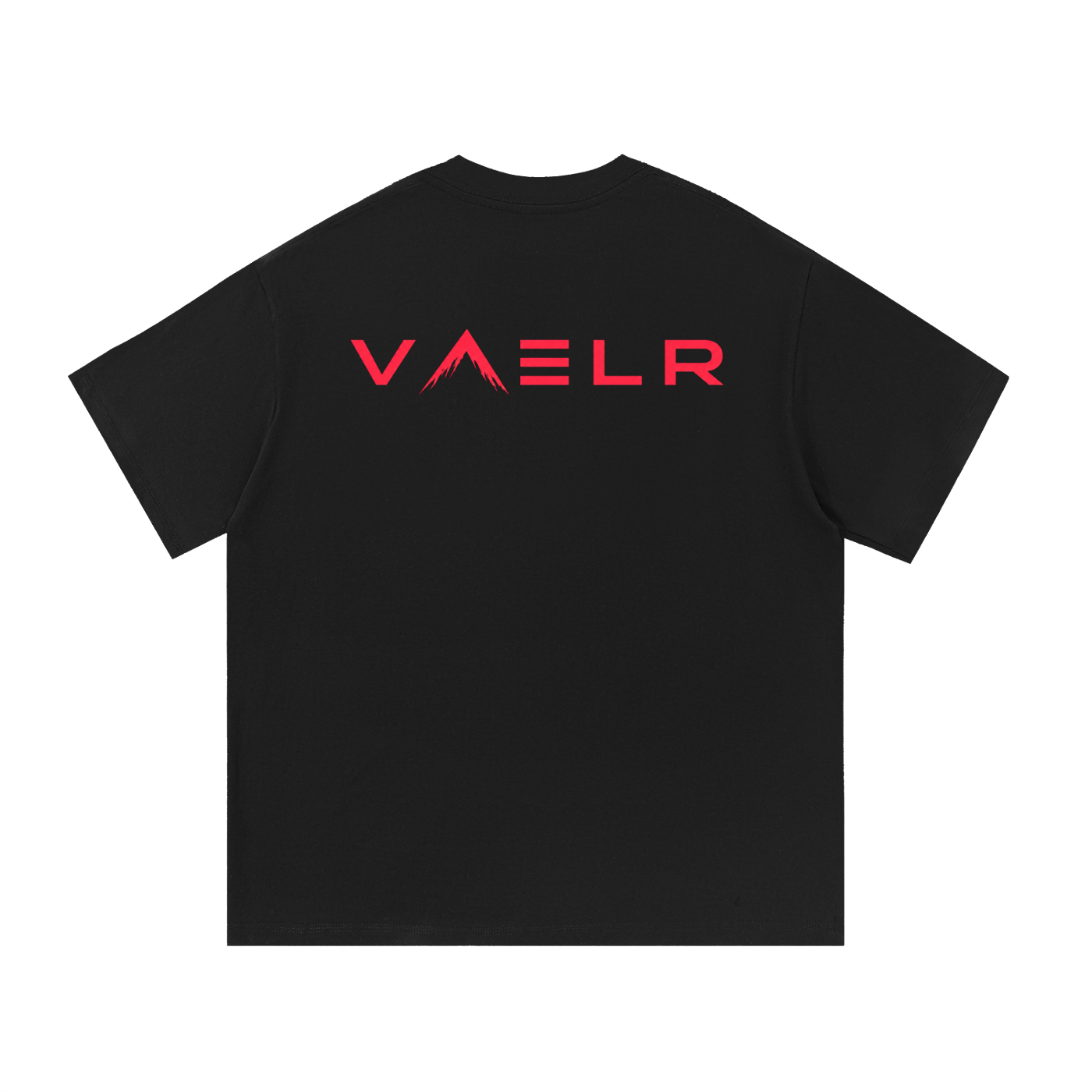 Black cotton T-shirt with VAELR red back logo