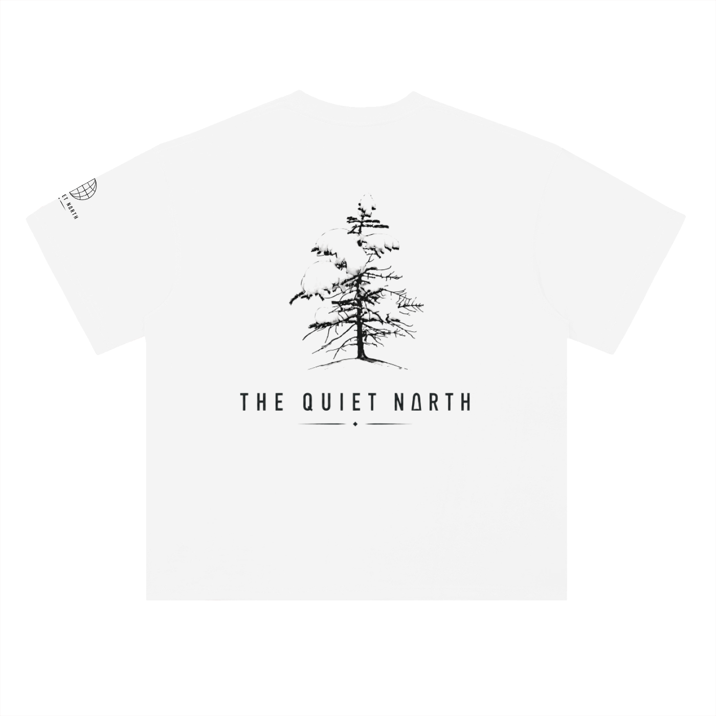 Heavyweight cotton drop-shoulder T-shirt in lucent white with back tree logo graphic.
