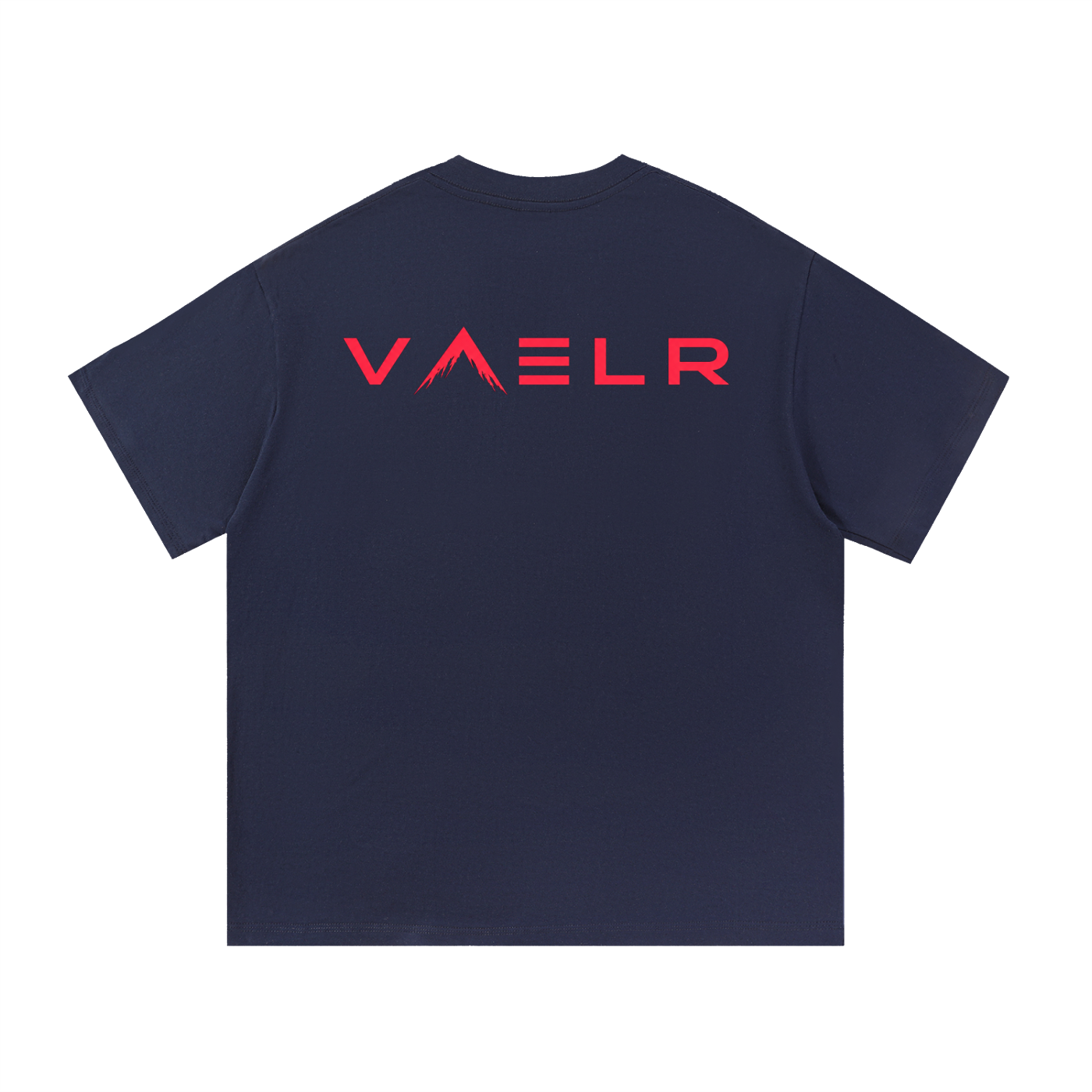 Cotton T-shirt, navy blue, crew neck, short sleeves, VAELR logo on back.