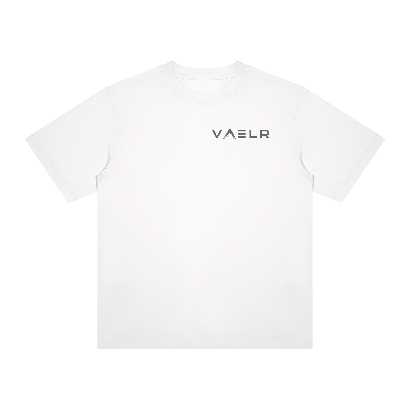 White crewneck T-shirt with VAELR chest logo