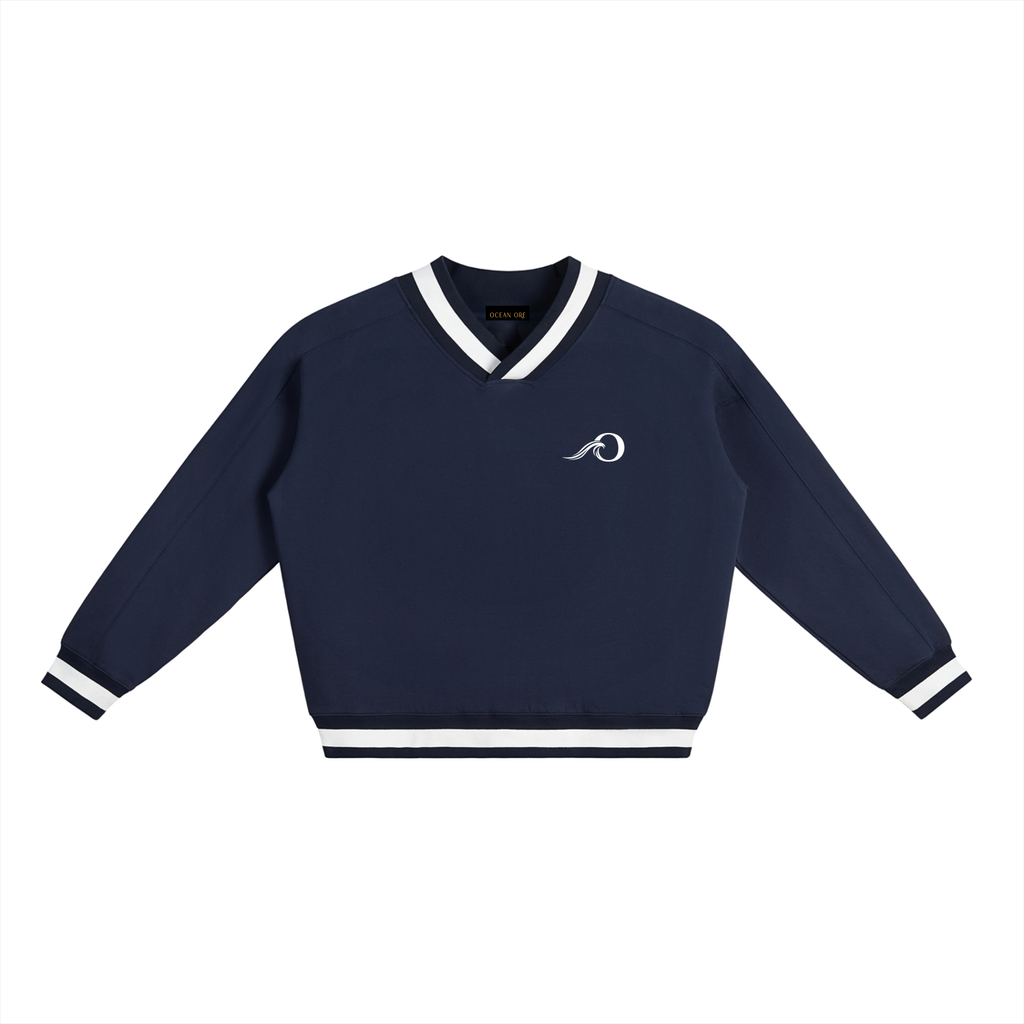 V-Neck Contrast Collar Boxy Sweatshirt