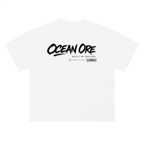 Heavyweight drop-shoulder cotton T-shirt, lucent white, back logo and “Built by Nature” text