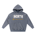 Light blue-gray oversize fleece hoodie, front pocket, hood with logo graphic print