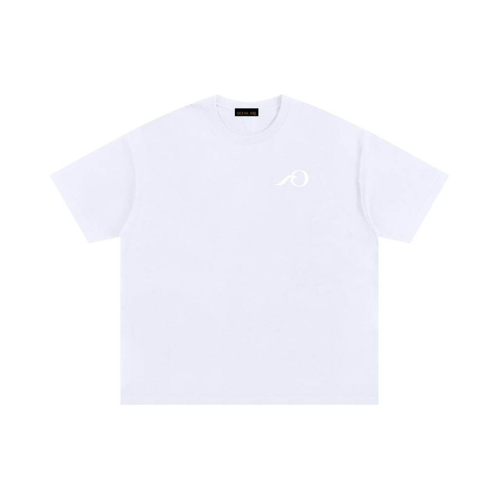 White oversized cotton T-shirt with small front logo emblem