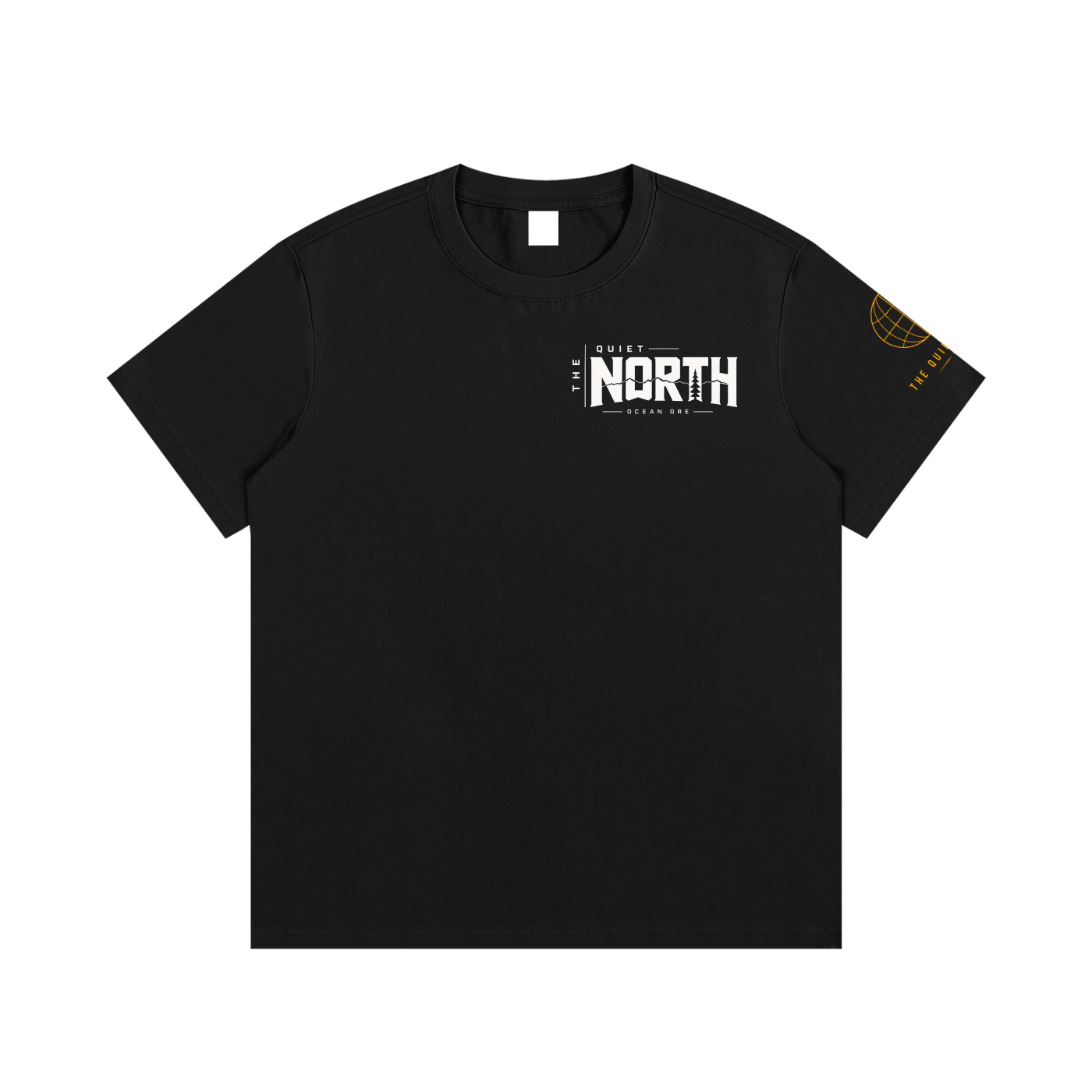 Black graphic cotton t-shirt with small chest logo and crew neck
