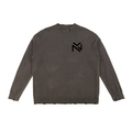 Oceanore vintage washed gray sweater, crewneck ribbing, frayed hem, long sleeves, front logo