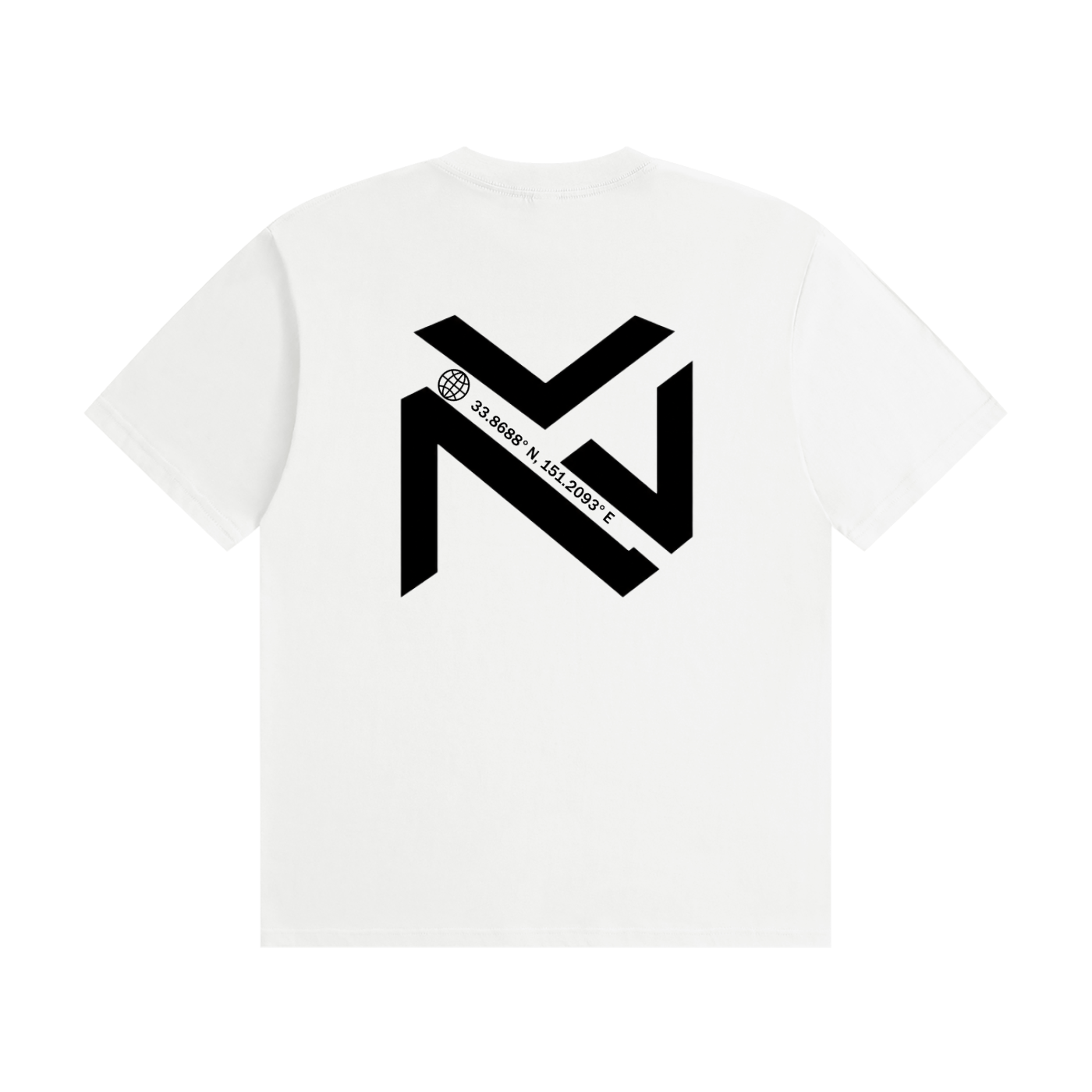 White seamless cotton T-shirt, crew neck, large back graphic print