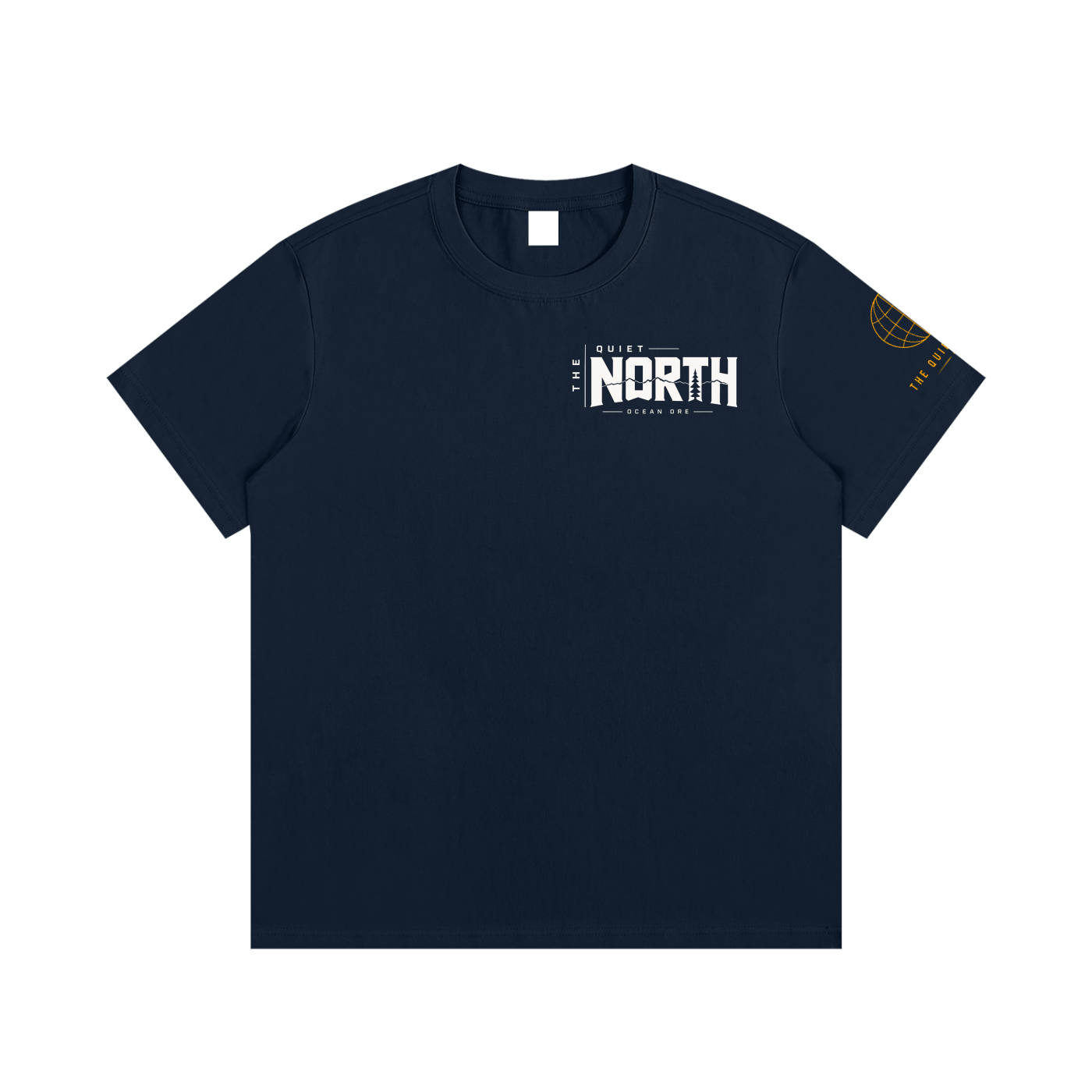 Navy graphic cotton t-shirt with small chest logo and crew neck