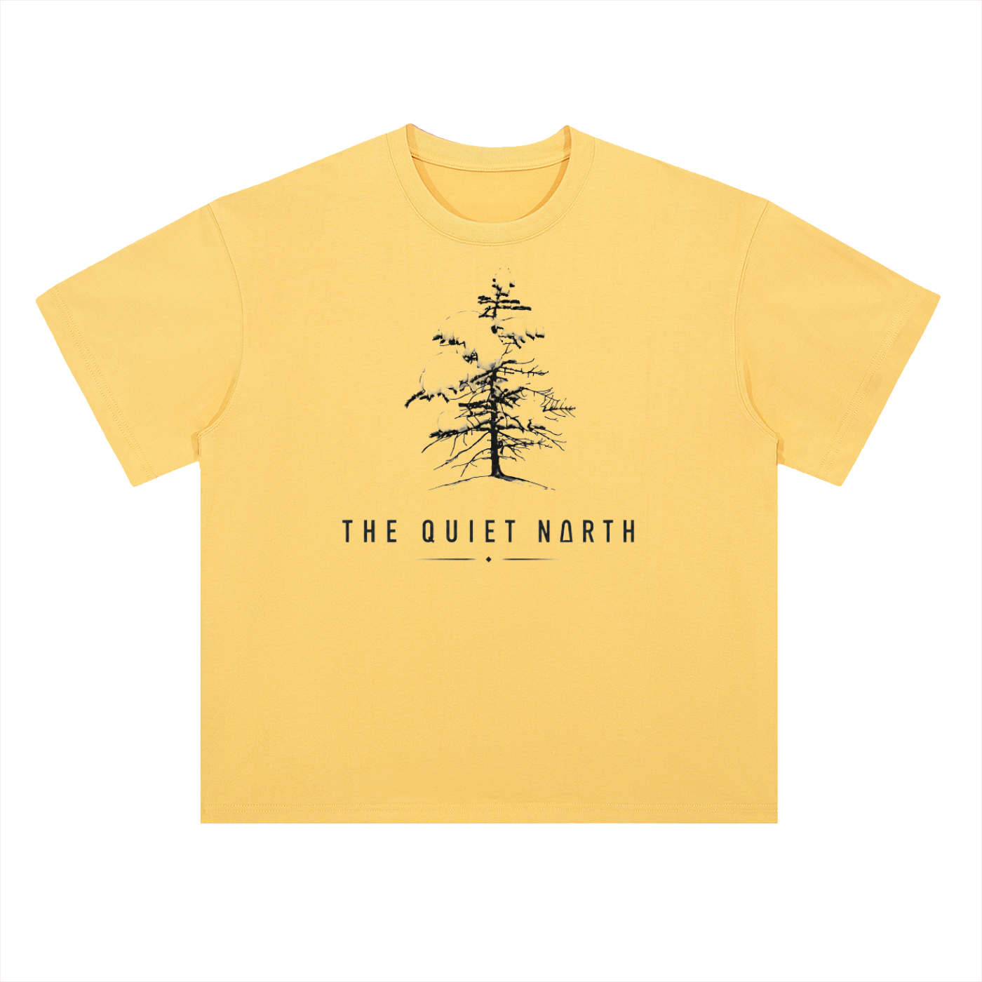 Heavyweight cotton T-shirt, Lemon yellow front with tree graphic and logo text