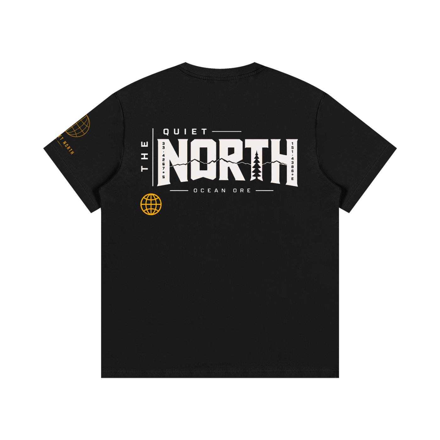 Black graphic cotton t-shirt, back print with “THE NORTH” logo and crew neck