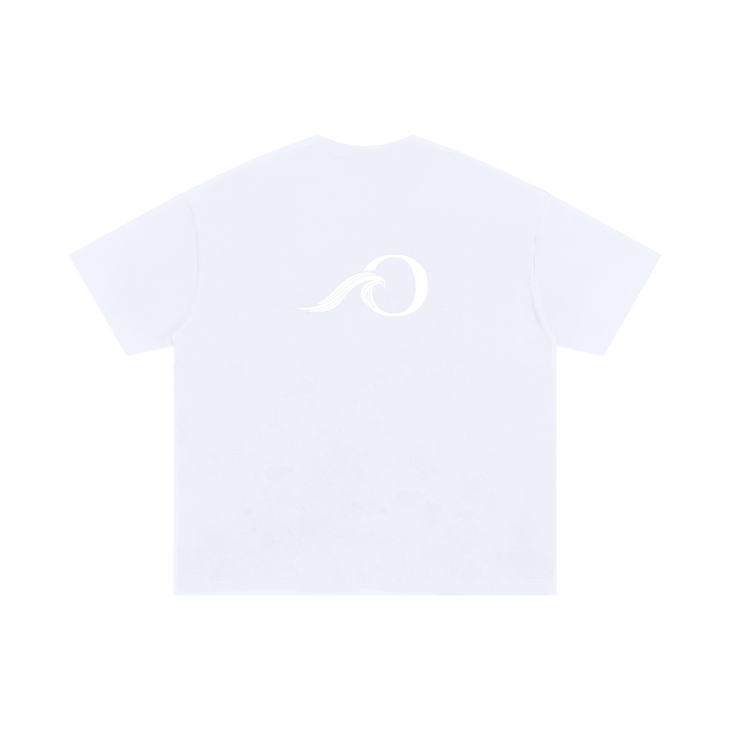 White oversized cotton T-shirt with centered back logo emblem