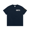 Royal blue cotton graphic T-shirt with small 'NORTH' front logo